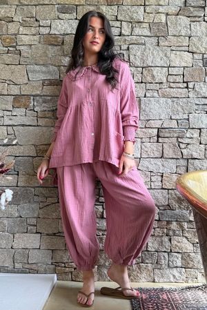 Annie Cushion Cotton Peter Pan Smock Blouse Indian Pink